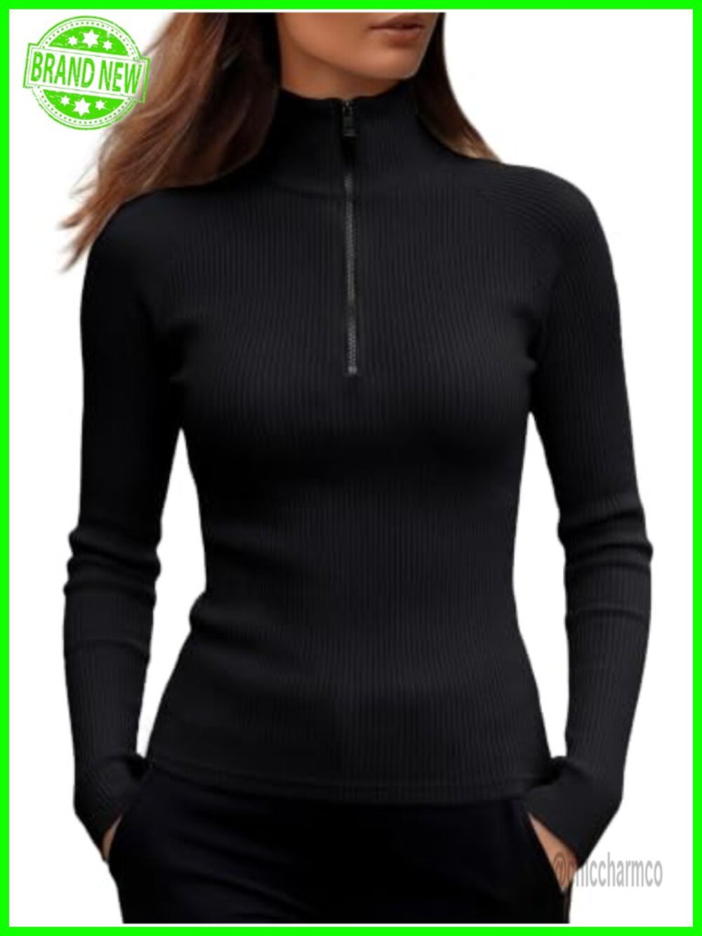 Long Sleeve Quarter Zip Ribbed Knit Sweater Top